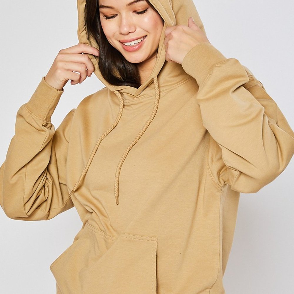 Woman's Fleece-Lined Drawstring Hoodie Khaki